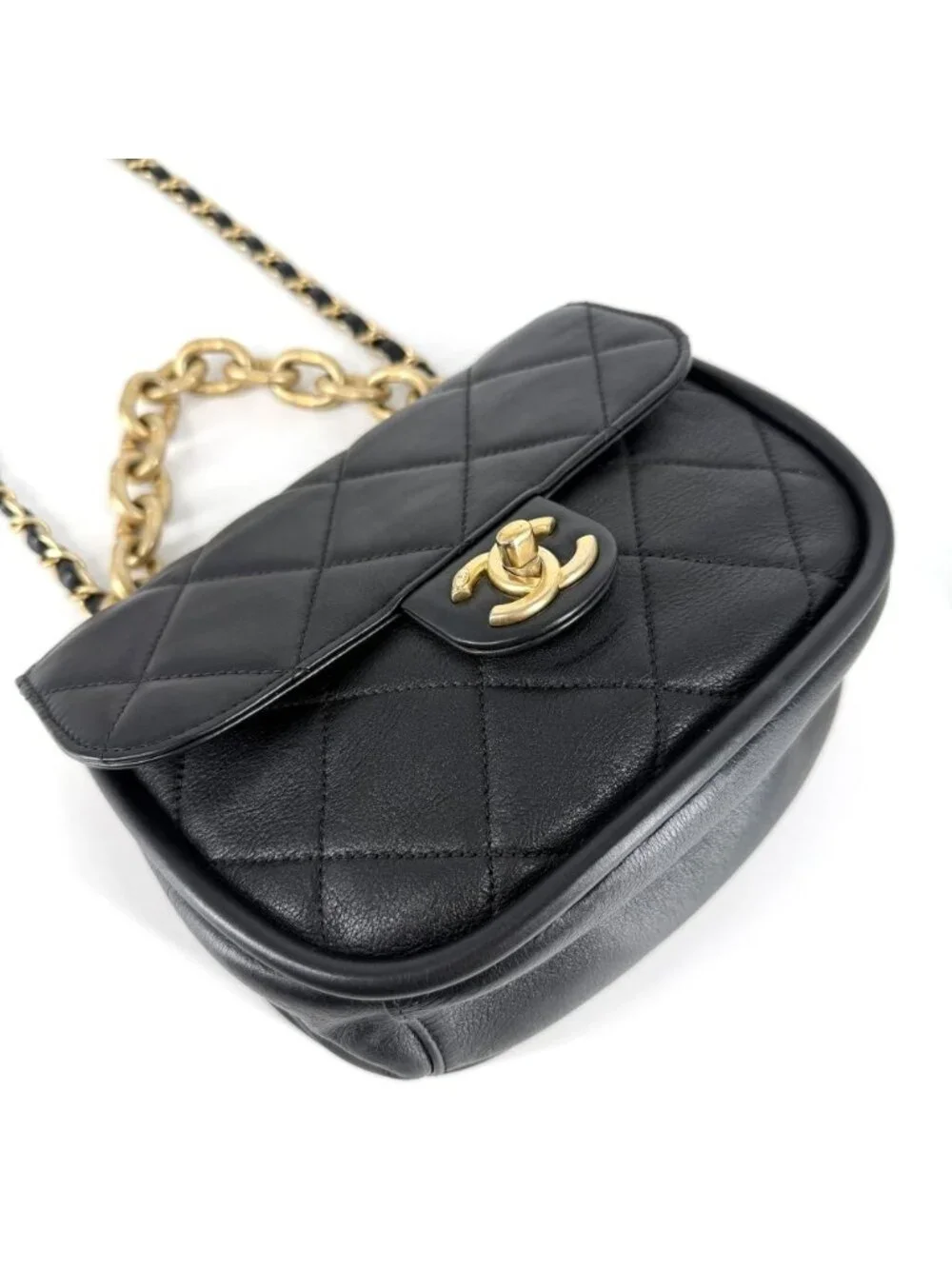 Chanel 2-Way Quilted Handbag Chain Shoulder Bag Crossbody CC Logo Lambskin Black